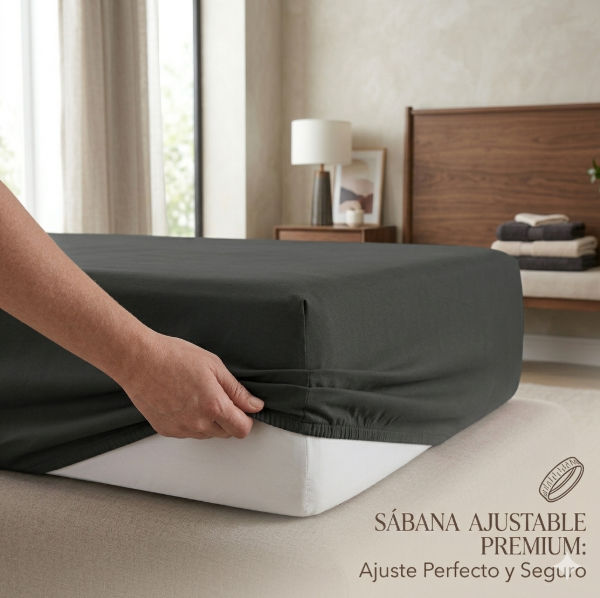 Producto - Sábana Ajustable Negro 2 1/2 Plazas de Algodón