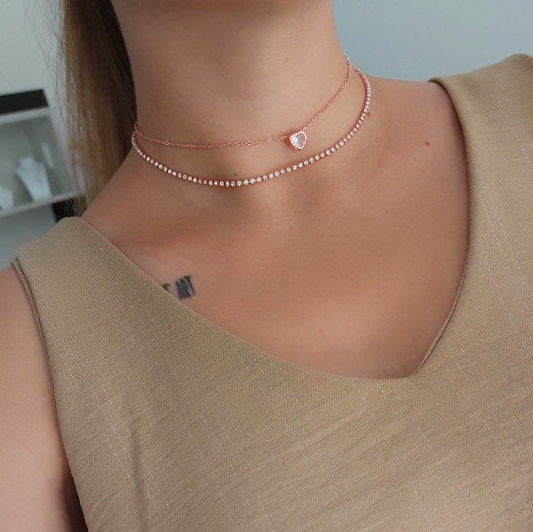 Producto - Choker doble rose cubics pasante corazón