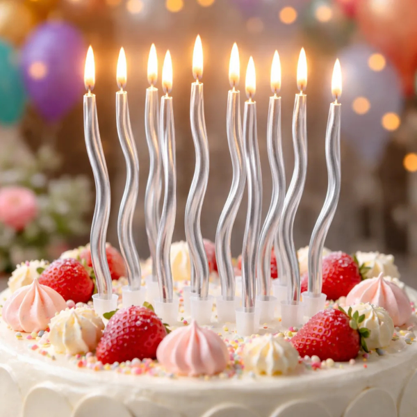 Producto - Velas onduladas plateadas  x12