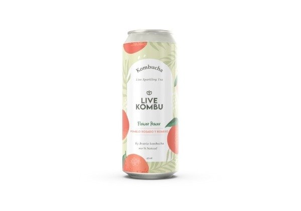 Producto - Kombucha Flower Power (pomelo rosado y jengibre) Live Kombu Lata 473ml
