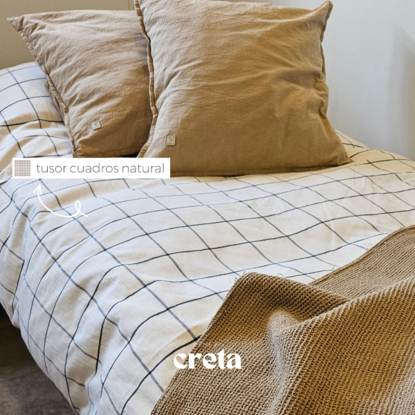 Producto - Funda Edredón Reversible Cuadros Natural/Tiza