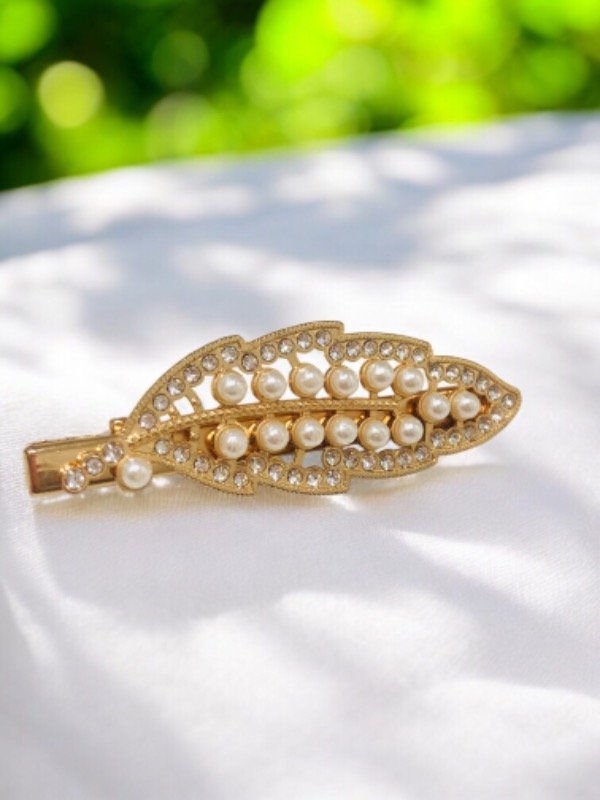 Producto - Hebilla Dorada hoja con perlas y strass