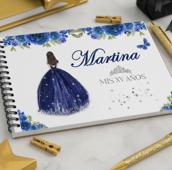 Producto - Kit Imprimible Libro De Firmas Mis 15 años - AZUL