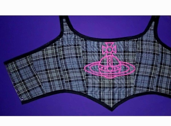 Producto - Orbe rosa flúor CORSET tartan grises - 0