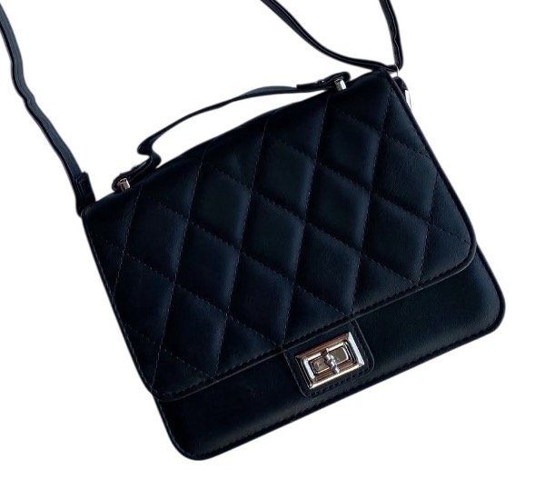Producto - Carterita Bandolera negra con hebilla plateada rectangular