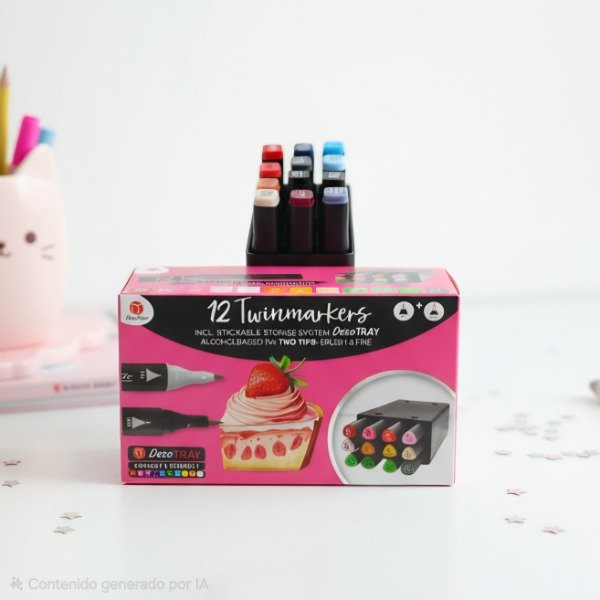 Producto - Set x12 marcadores 2 puntas con caja de almacenamiento 3