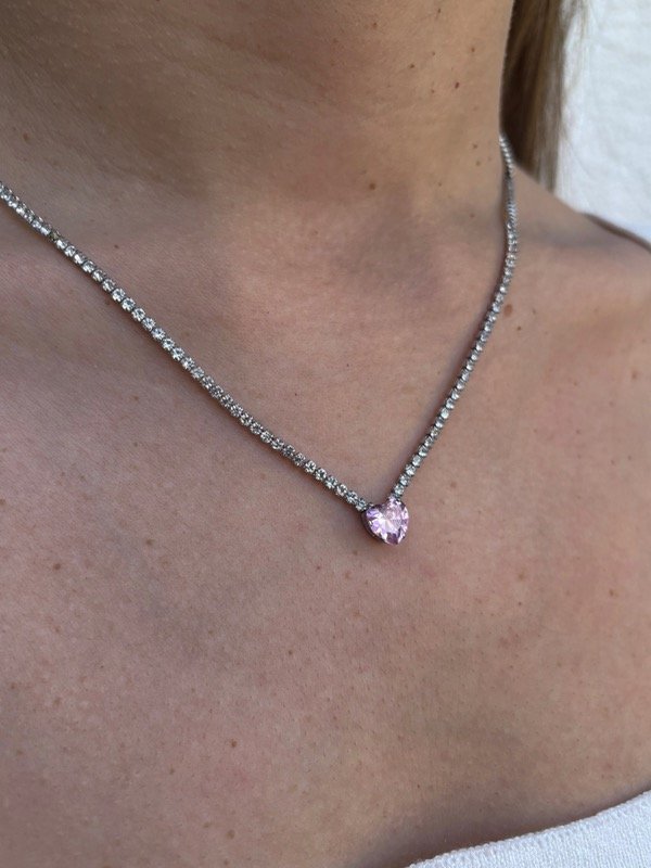 Producto - Collar de strass con corazones (rosa)