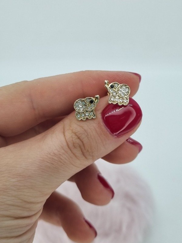 Producto - Aros acero dorado pasante elefantito strass