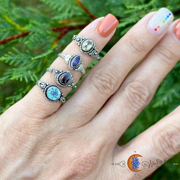 Producto - Anillo Hindú "Brila"-Topacio, Granate, Citrino o Amatista  y Alpaca c/ B/P-16 mm