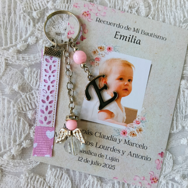 Producto - Llavero Angelito Redondo, mas tarjeta personalizada