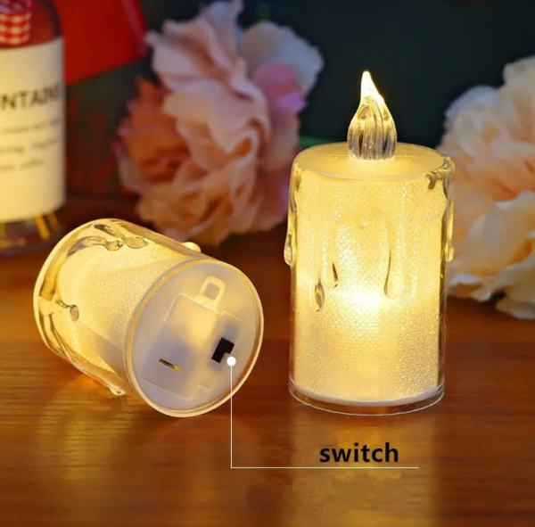 Producto - Pack 12 Velas Led Cristal Luz Cálida 6.5 cm pilas incluidas Efecto Derretidas