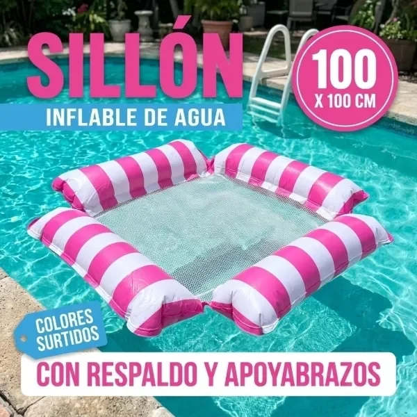 Producto - Sillón Inflable de Agua con Respaldo y Red 100 x 100 cm Colores Surtidos - 0