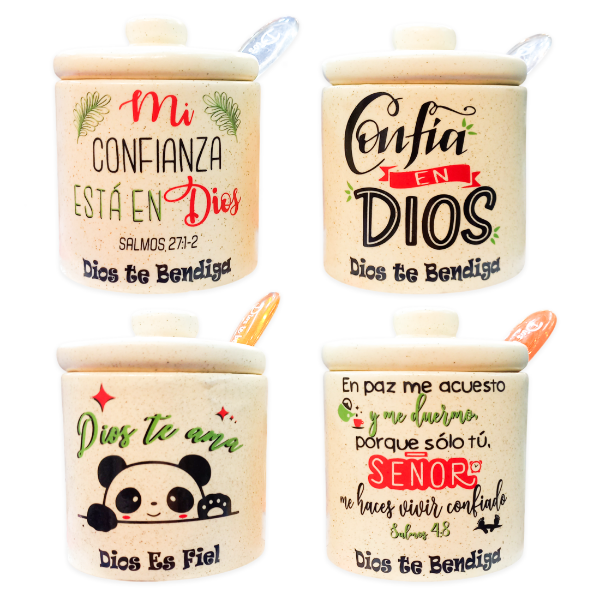 Producto - PROMO Azucarera De Loza Jaspeada Con Texto Color (X1 UNIDAD)