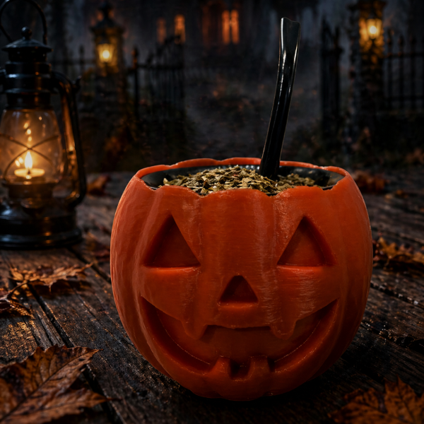 Producto - Mate Calabaza Haloween 3D con bombilla Plástico Reutilizable