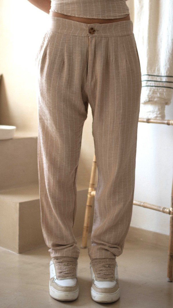 Producto - Pantalón Con Cierre Lino Rayado Ancho (Art. 5363)