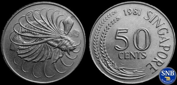 Producto - Singapur - 50 Centavos (1981) KM #5 Pez León [VF+]