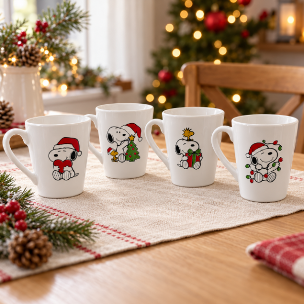 Producto - SET DE 4 TAZAS CONICAS NAVIDAD SNOOPY DE CERAMICA VITRIFICADAS - 2