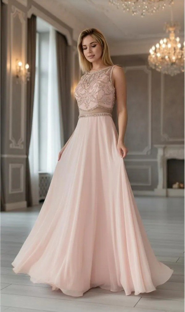 Vestido largo dos piezas bordado impactante — imagen 4