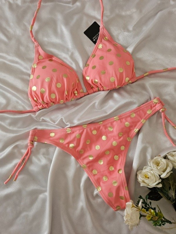 Producto - BIKINI D'ELIRIO COLALESS ROSA CON PUNTOS DORADOS