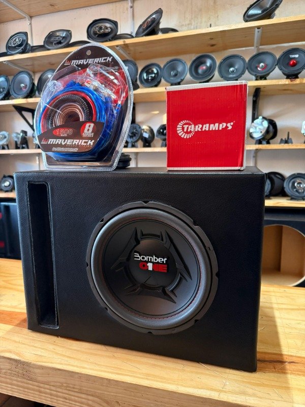 Producto - COMBO SUB 10" BOMBER 200RMS + POTE 400.4 TARAMPS + CABLES + CAJON MDF SLOT