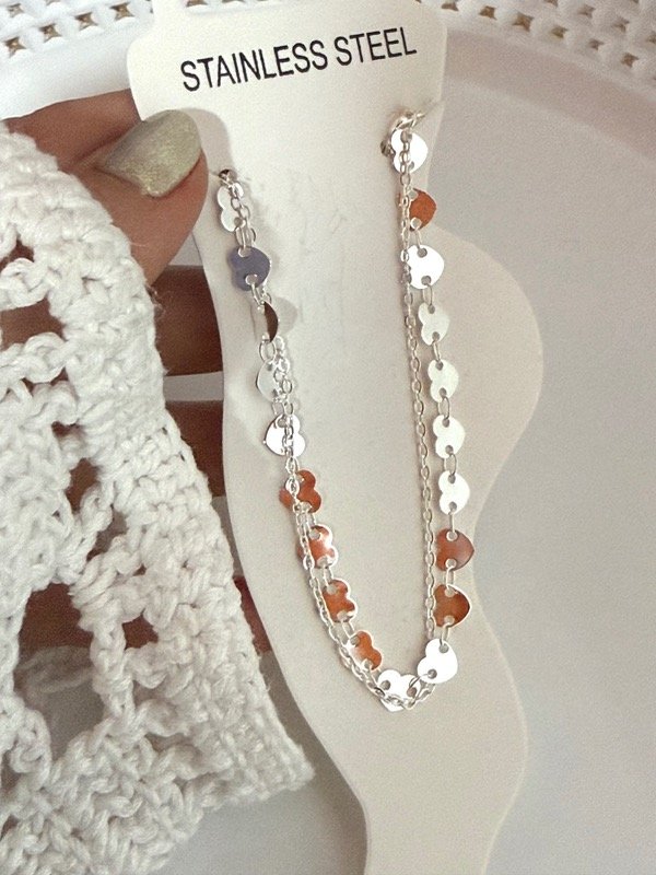 Producto - TB011 Tobillera corazones doble acero blanco