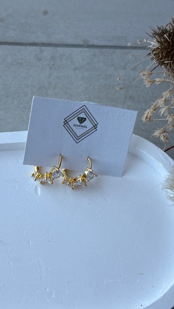 Producto - Argollitas de acero dorado strass corazón