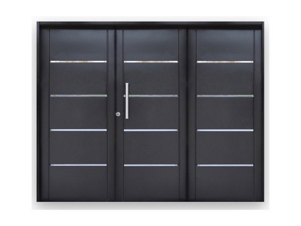 Producto - Portón de tres hojas doble chapa inyectado negro con barral