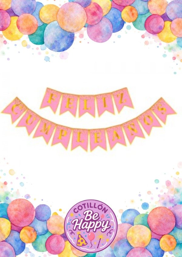 Producto - BANDERIN FELIZ CUMPLEAÑOS CONFETTI ROSA