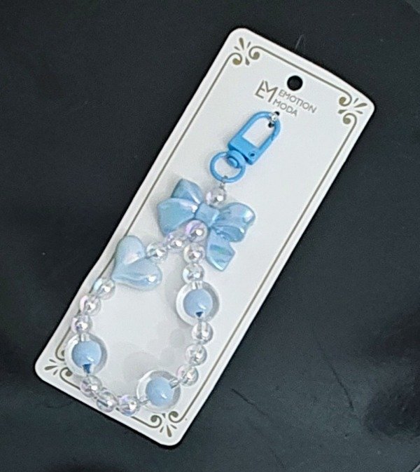 Producto - Llavero Cristal Moño, Corazón Celeste