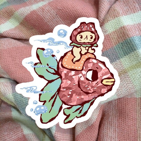 Producto - sticker vinilo holografico "pez frutilla"
