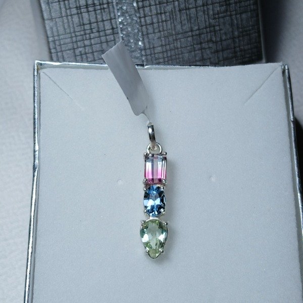 Producto - Dije Plata 925 mix turmalina rosa/topacio celeste/berilo