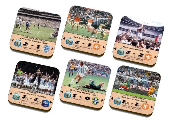 Producto - Posavaso De Madera Mundiales Argentina Messi Maradona X6