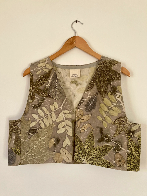 Producto - Chaleco de gabardina - ecoprint con hojas combinadas