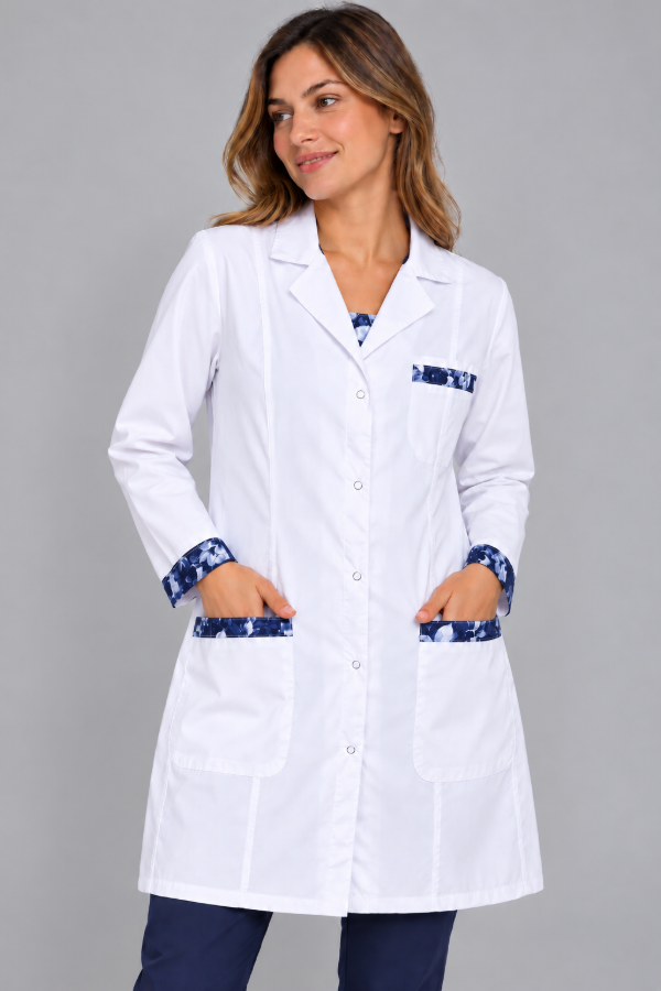 Producto - Guardapolvo Inprof Lucía (Blanco Liso detalle Azul) - 1