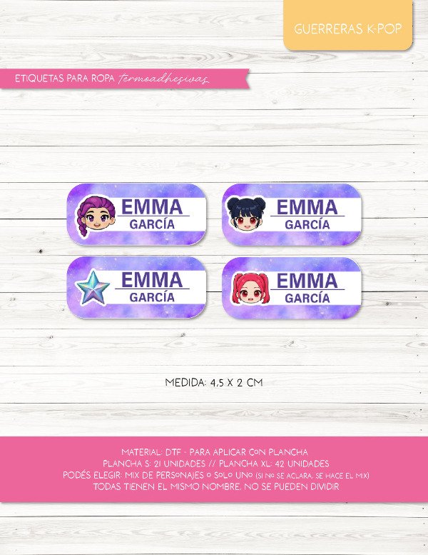 Producto - Etiquetas para ROPA - 06.Guerreras K-pop