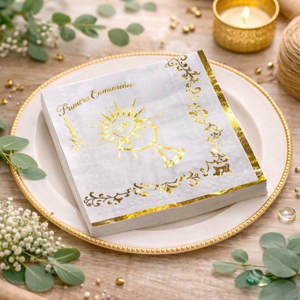 Producto - Servilleta Dorado y Blanco Cáliz x 12