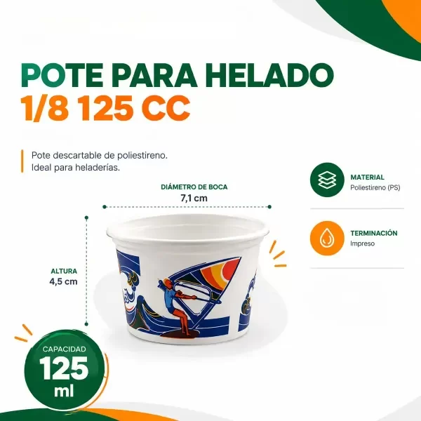 Producto - POTE PLASTICO HELADO IMPRESO SIN TAPA 125 Cc X 100 Unid - 4
