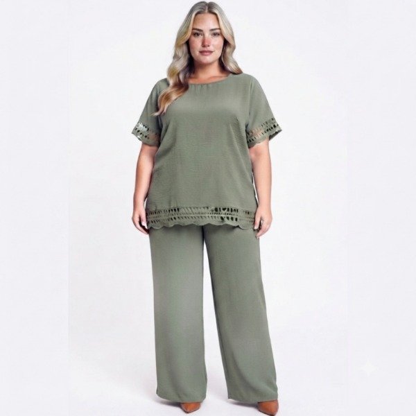 Producto - Conjunto de Blusa crepe y Palazzo de Crepe Verde Mint. Talle 48/52