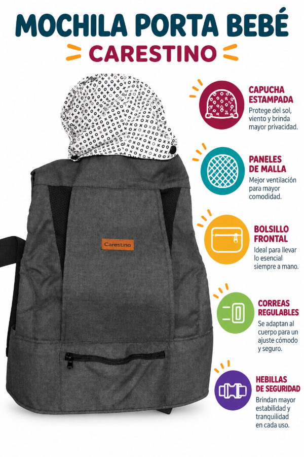 Producto - Mochila porta bebé Carestino gris - 1