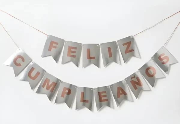 Producto - Guirnalda Plateada Letras Rosa Gold Feliz Cumpleaños