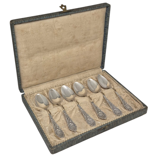 Producto - 6 cucharas para café  plata 800 Alemana Art Nouveau en caja