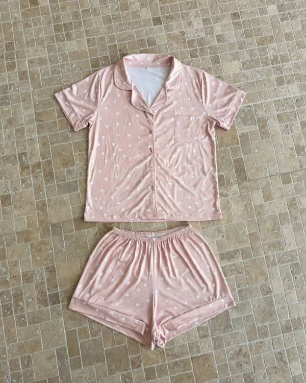 Producto - Pijama camisero corto - Rosa nude con corazones - 2