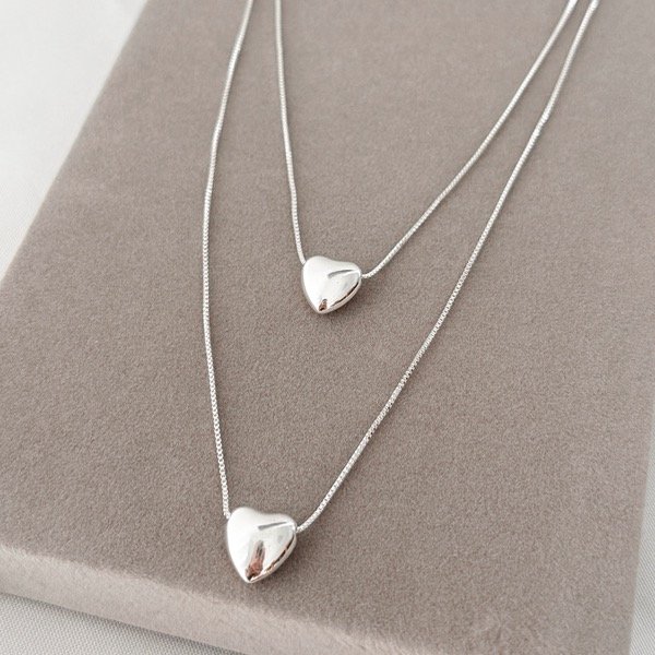 Producto - Collar doble corazon (bañado en plata)