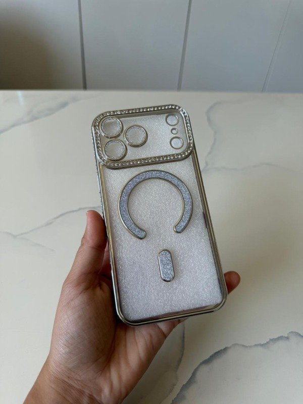 Producto - FUNDA MAGSAFE METALIZADA CON BRILLOS PLATA