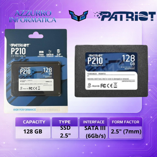 Producto - Memoria SSD Patriot P210 128GB SATA III 2.5" Interno 500MB/s para Notebook
