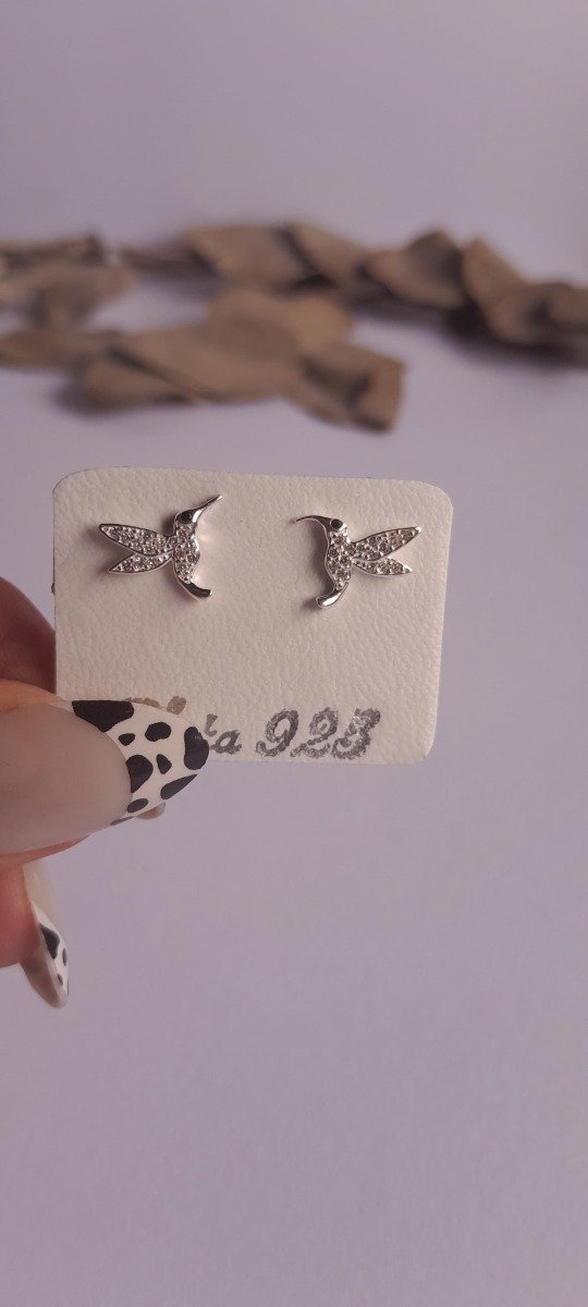 Producto - Aros plata colibrí microcubic