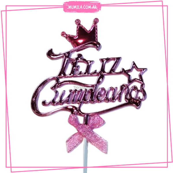 Producto - Topper Feliz cumpleaños fucsia corona FC14