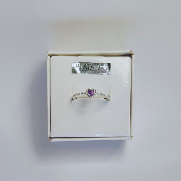 Producto - Anillo Plata con Diamante Corazón Violeta