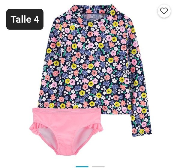 Traje de baño Carters con remera uv talle 4 flores