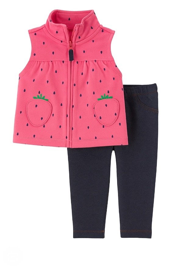 Producto - Chaleco algodón frutilla + calzas símil jean